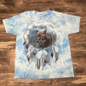 The Mountain Wolf Dreamcatcher Tie Dye T Shirt XL Y2K Nature BoHo